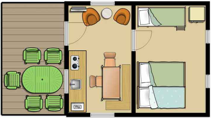 Waldhütte von 20 m2 für 5 Personen mit großer Terrasse