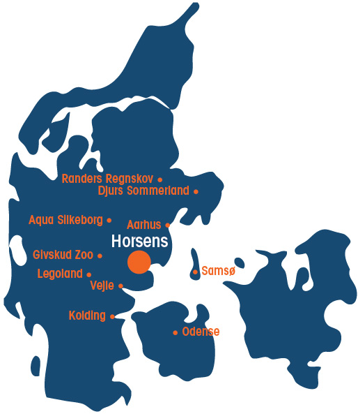 danmarkskort med campingpladsens beliggenhed i østjylland